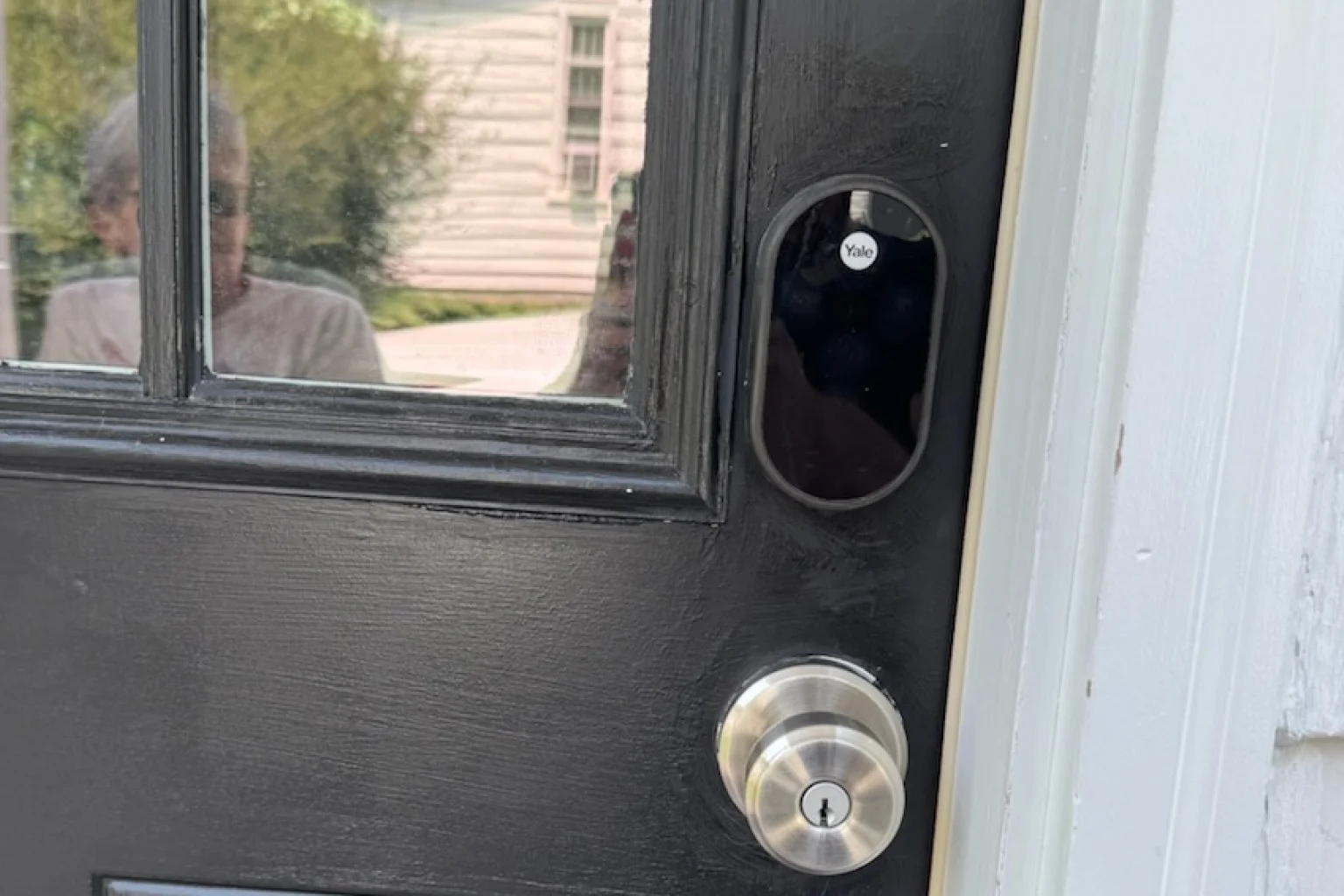 Yale smart lock and deadbolt installation on black door