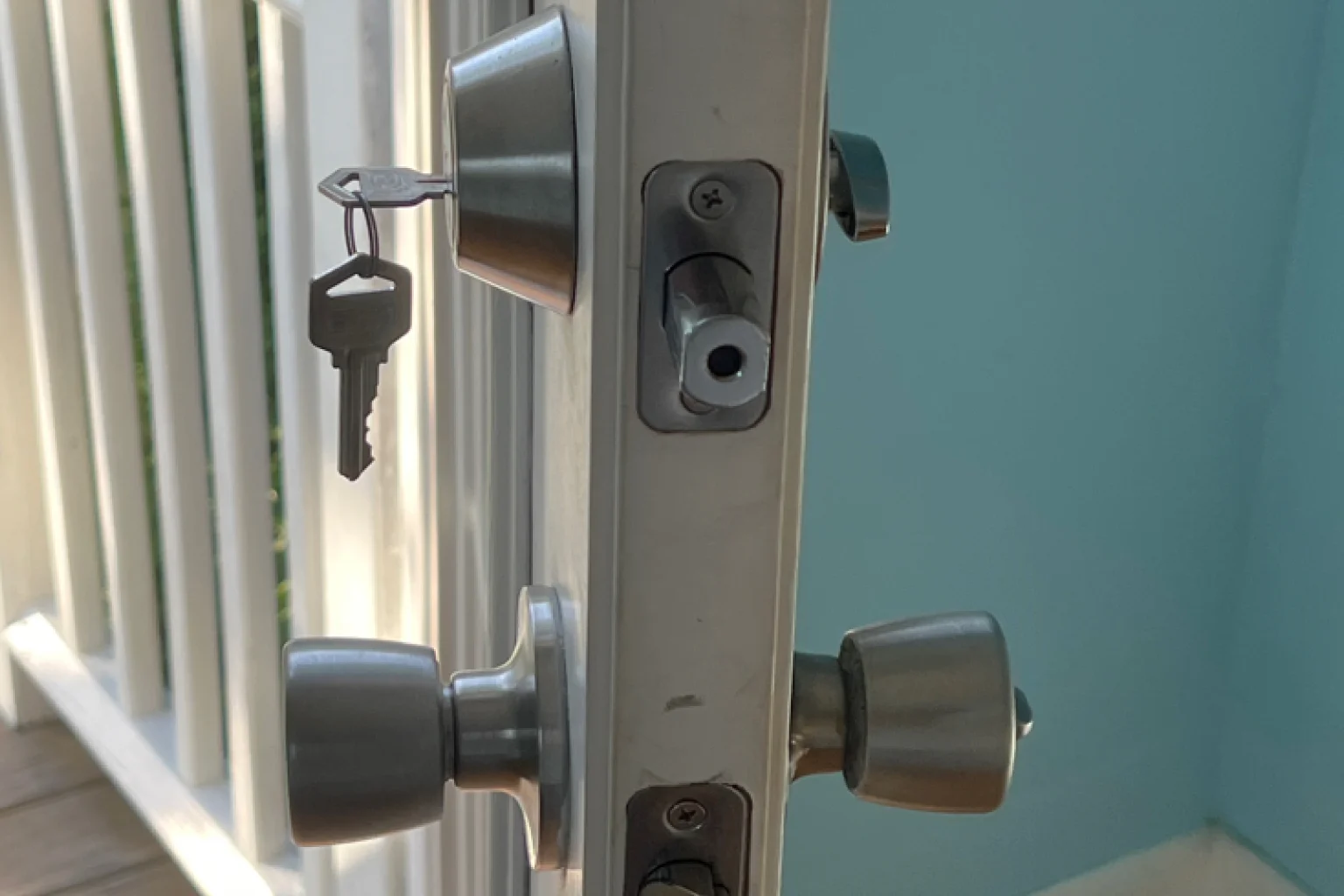 Interior door lock and lever handle installation